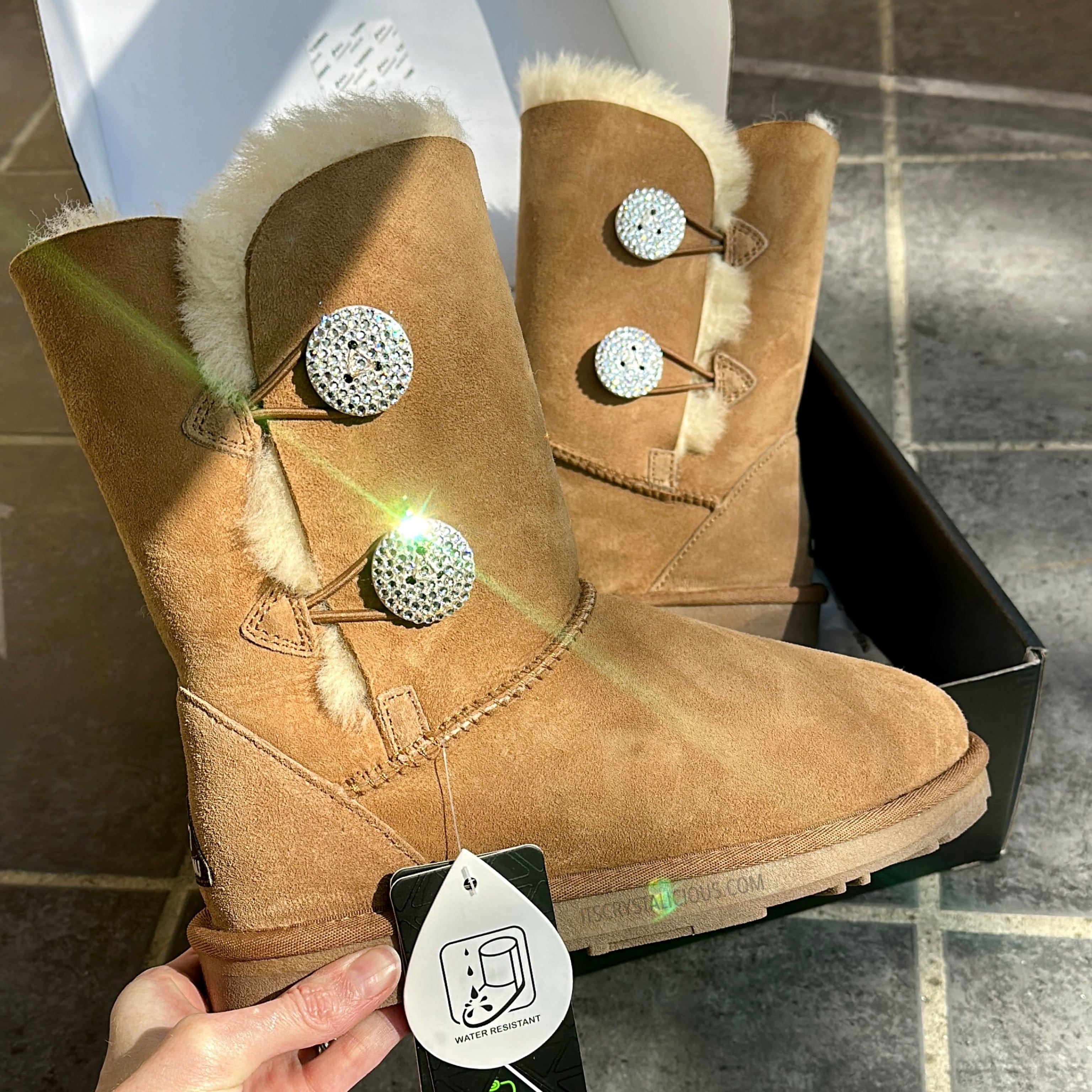 Chestnut Crystal Short Authentic Ugg Boots 2 Buttons