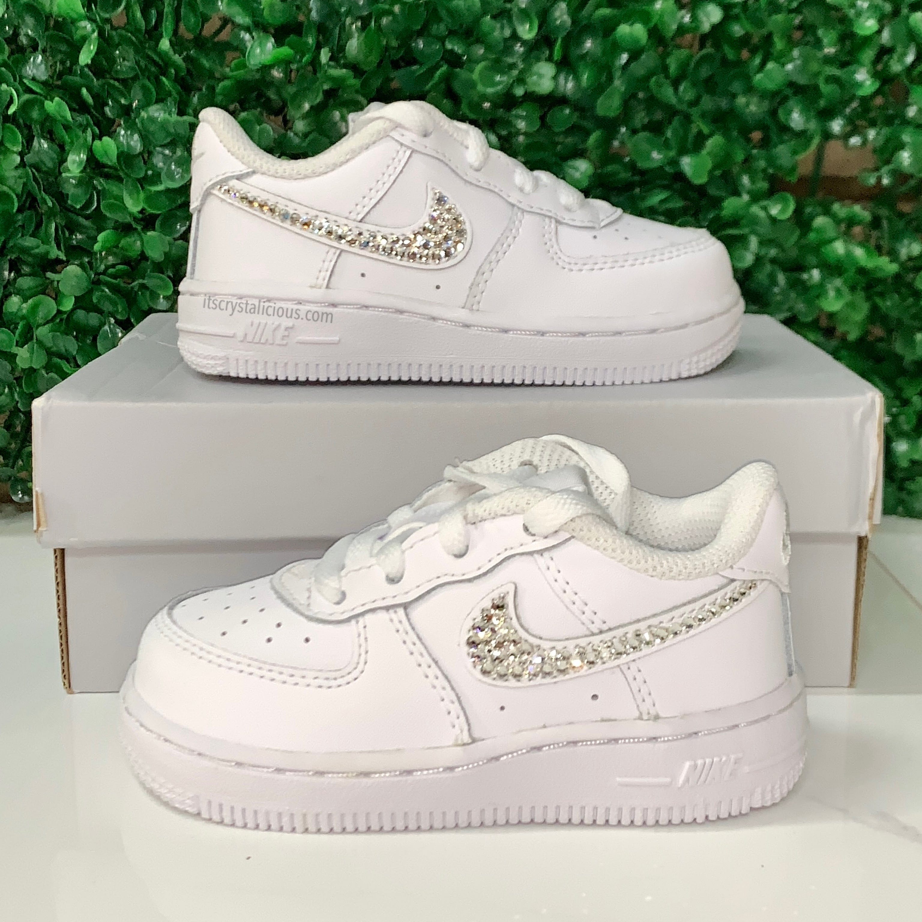 Toddler Nike Air Force 1 with hot Swarovski crystals (Shown with optional crystals on the front)