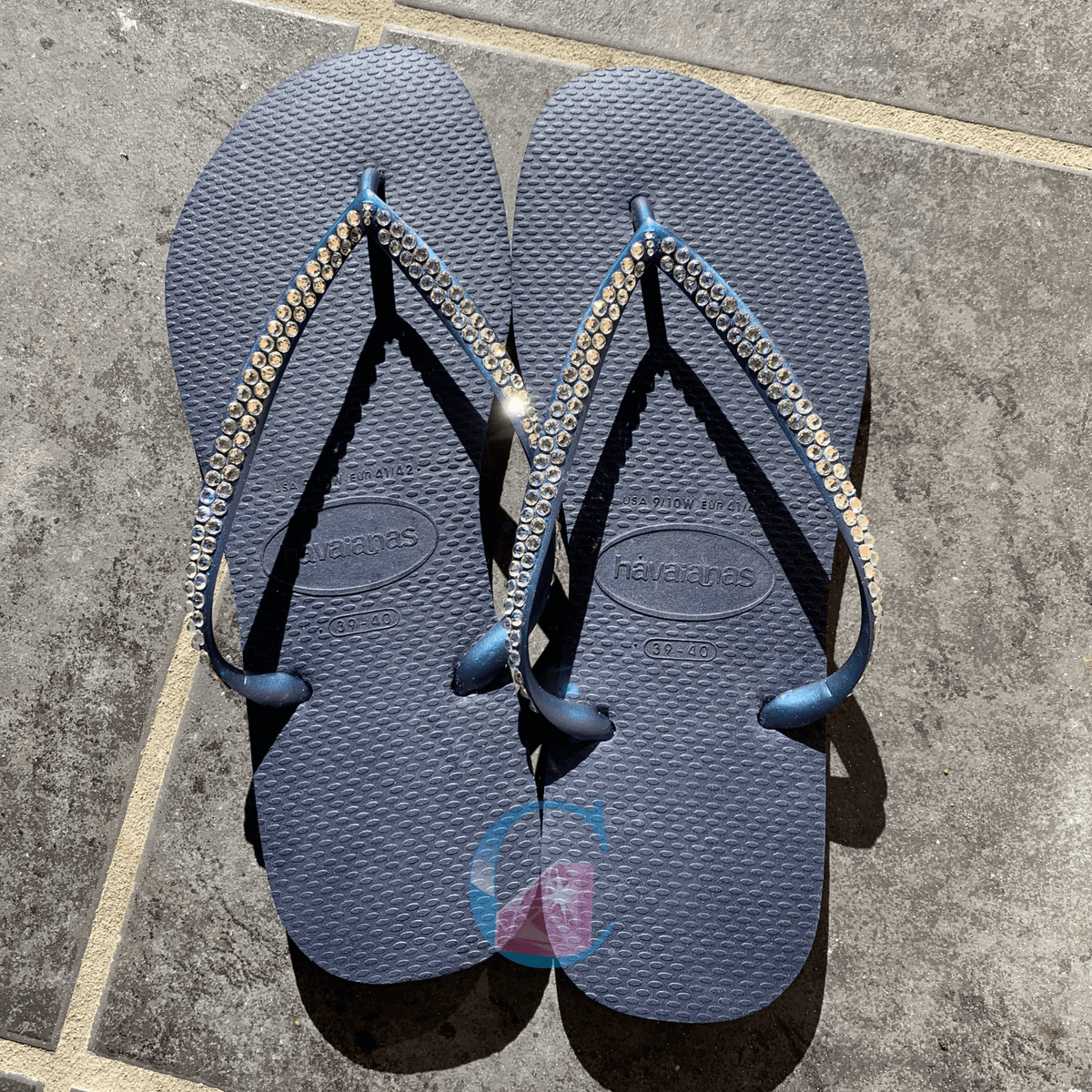 Navy havaianas clearance with crystal