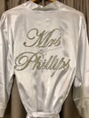 White Personalised Crystal Satin Robe - Mrs*