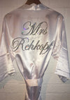 White Personalised Crystal Satin Robe - Mrs*