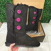 Black/Fuchsia Tall Embellished Genuine Ugg Boots - 3 Buttons*