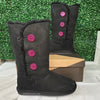 Black/Fuchsia Tall Embellished Genuine Ugg Boots - 3 Buttons*