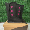 Black/Fuchsia Tall Embellished Genuine Ugg Boots - 3 Buttons*