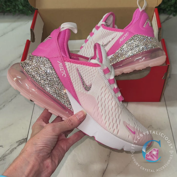 Custom Crystal Nike Air Max 270 sneakers White Pink Pearl Lt Rose Ticks Heel It s Crystalicious