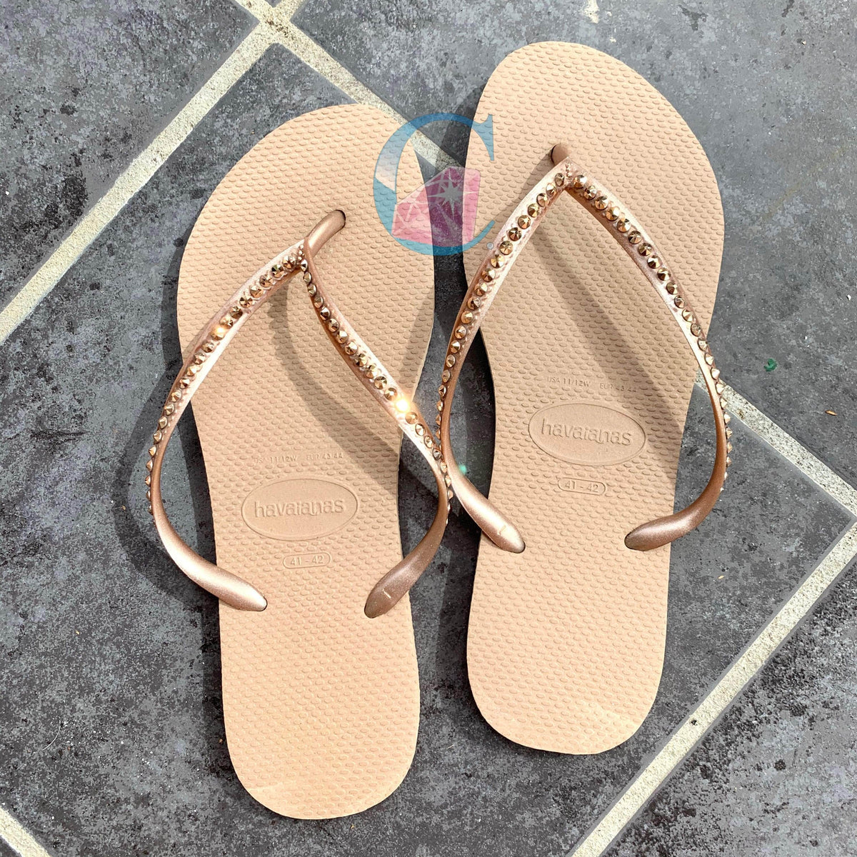 Rose Gold Thin Strap Crystal Havaiana - 1 Row *– It's Crystalicious®