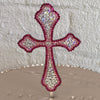 4" Curved Cross Cake Topper - Double Outline Pink/Crystal*