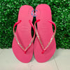 Hot Pink Thin Strap Havaiana/Crystal - 2 Rows *